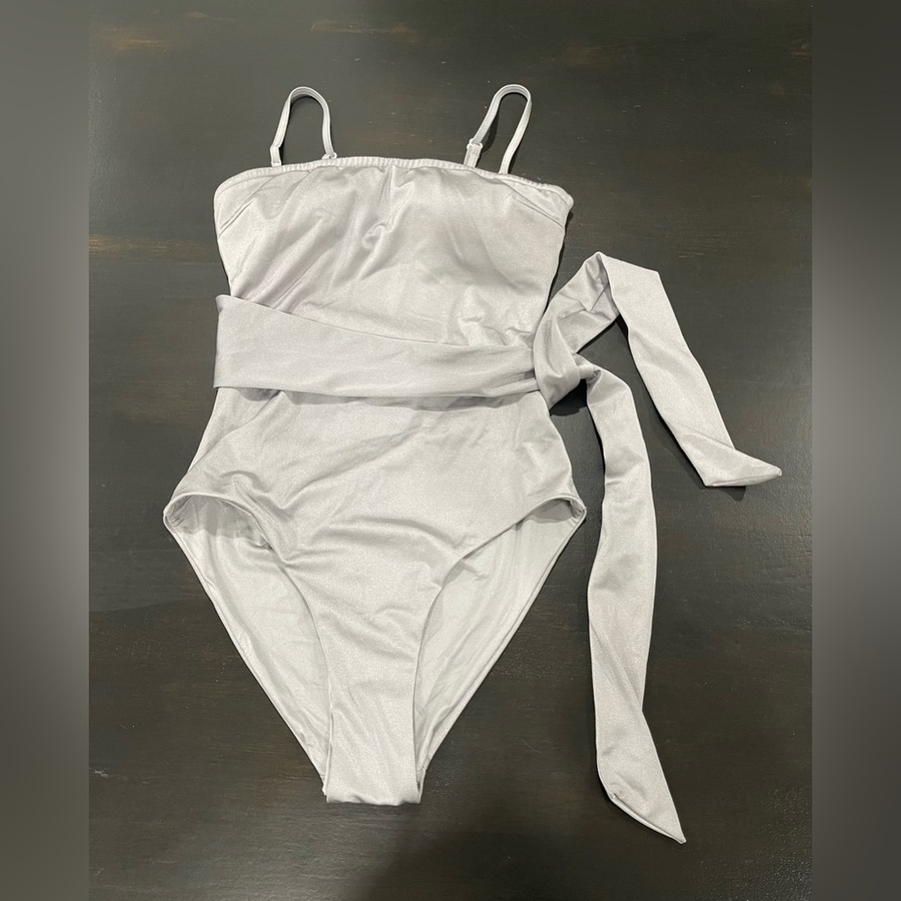 NWT Onia Charlotte One Piece Waist Tie Metallic Silver Swimwear Sz Small